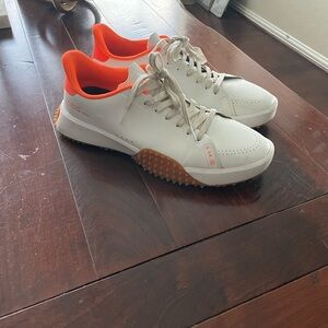 G/FORE White Golf Shoes with Bright Orange Lining and Gum Sole G.112